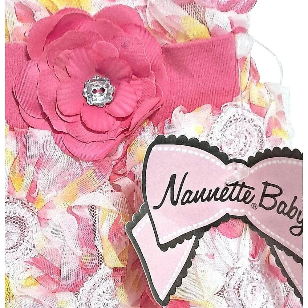 Floral Nannette Baby Romper Baby Girls‎ 0/3M Pink 3D Rosette Lace Trim